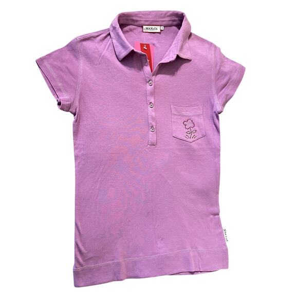 Y2K MAX&Co. Embroidered Lilac Polo Tee | Size Small - Picture 1 of 4